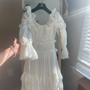 $1449 Dolce & gabbana tiered lace dress white